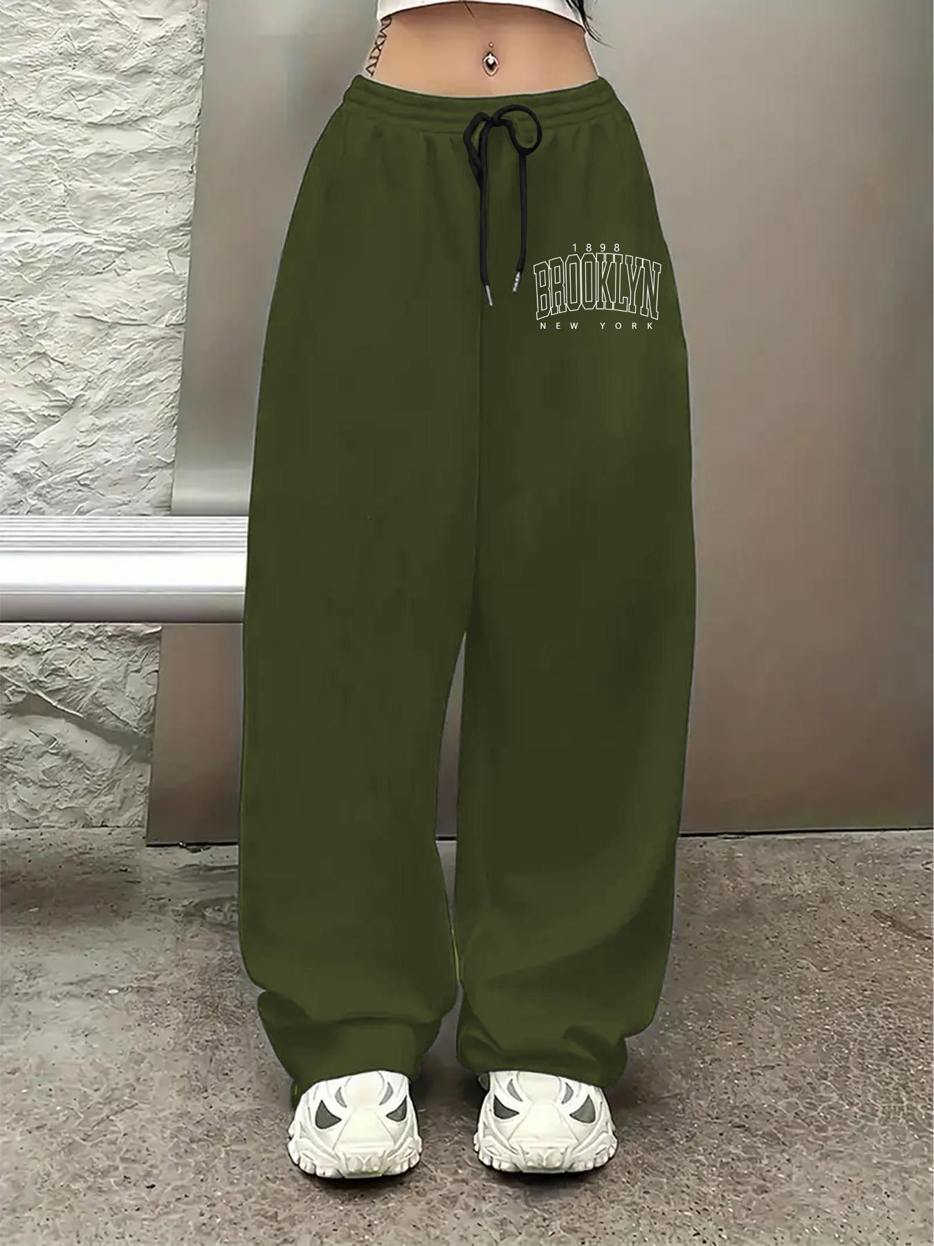 Unisex Letter Print Drawstring Waist Knit Sweatpants, Casual Comfy Loose Fit Pants for Daily Wear, Unisex Bottoms for All Seasons, Womenswear