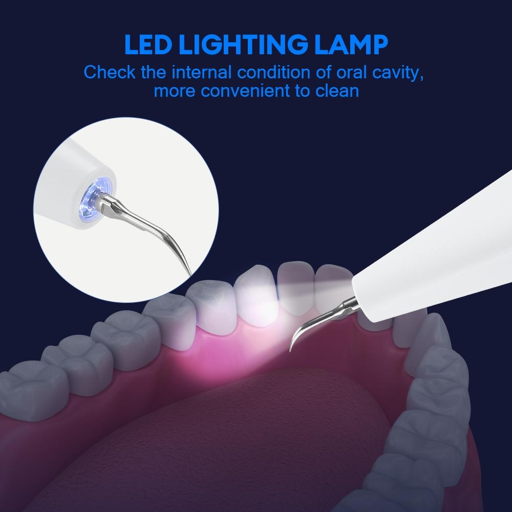 Ultrasonic Dental Cleaner Electric Tooth Cleaning Tool, Adjustable 3 Modes LED Light Fresh Breath Oral Hygiene Home Use