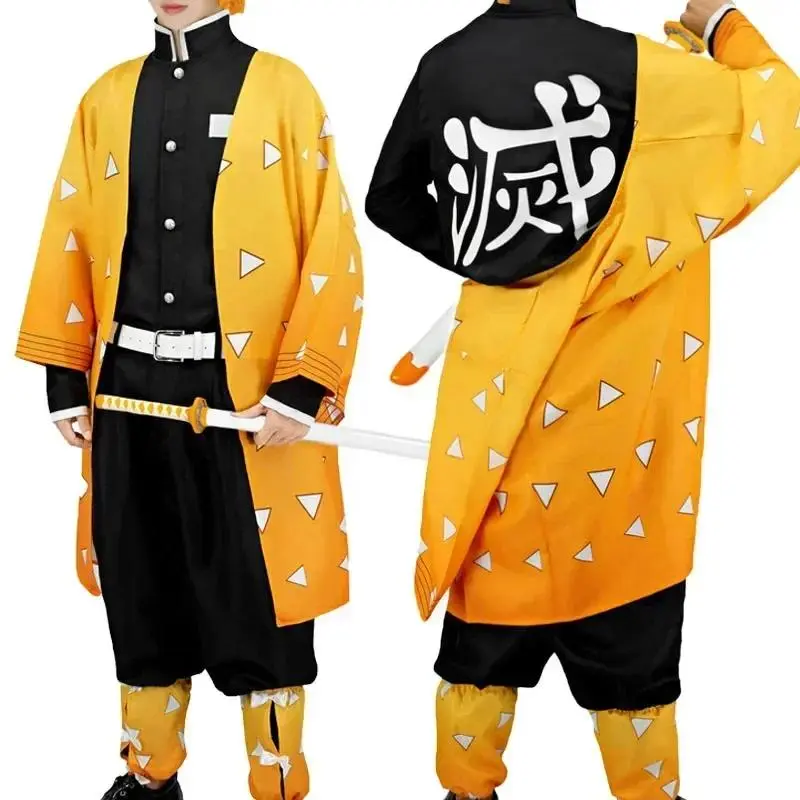 Anime Agatsuma Zenitsu Cosplay Costume Set - Polyester Kimono, Yellow Cape, Wig, Shoes for Men, Women's & Kids' Family Clothing Sets, Women's Clothes, Cosplay Clothes