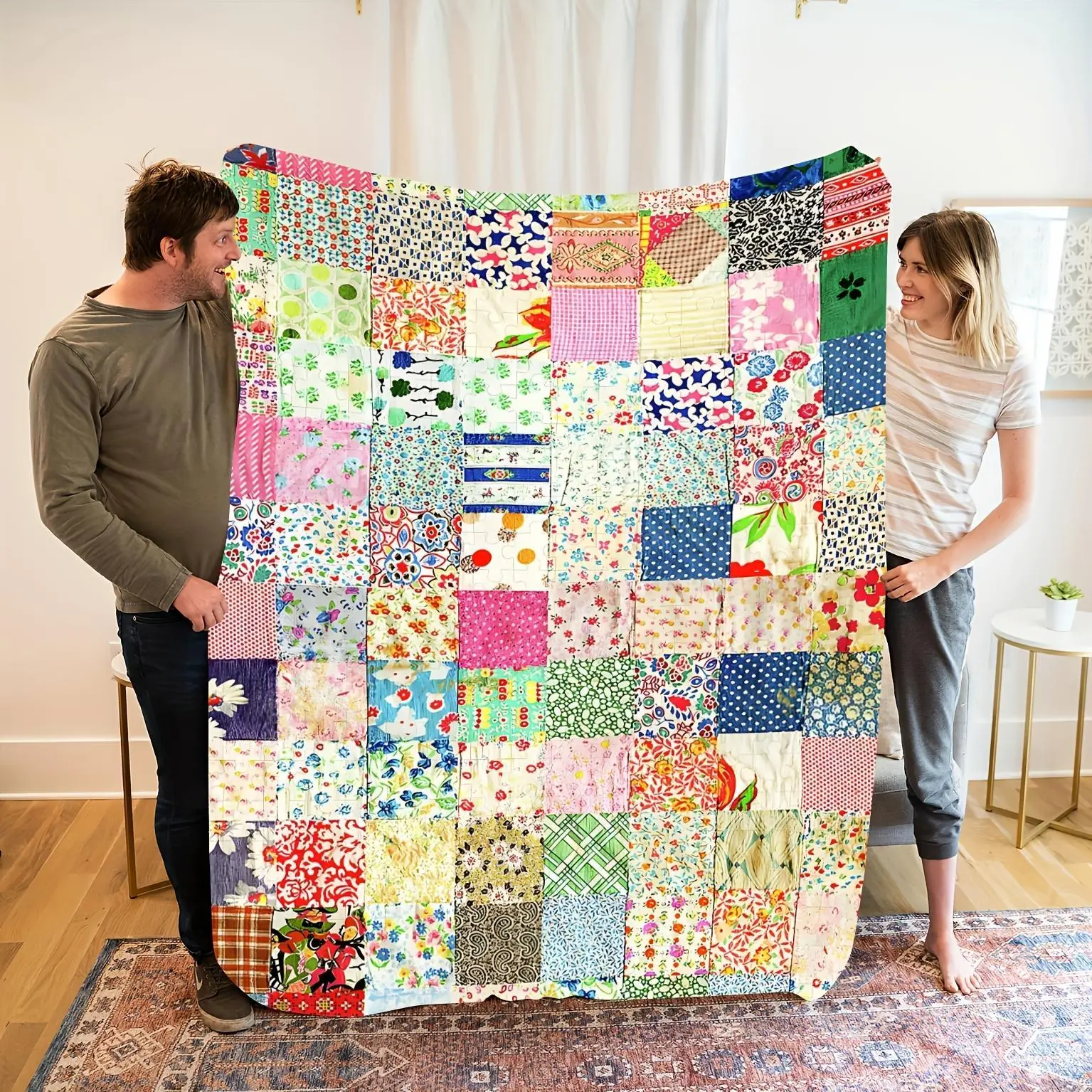 Vintage Floral Patchwork Flannel Blanket, Soft Warm Cozy with Vibrant Multicolor Print, Great for All Seasons – Home Decor, Gift, Camping, Travel,Hippie,Galaxy,Space Tapestry,UV,Reactive,Horror,bohemian,mandala,tapestry wall,Western