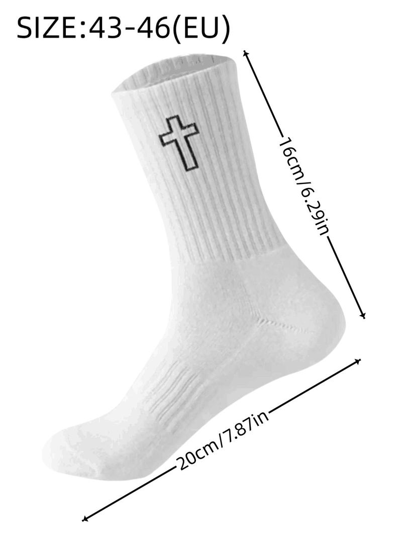 Men's Cross Print Crew Socks, Casual Comfy Breathable Mid-calf Socks for Daily Wear, Men's Socks for All Seasons, Breathable Socks, Sports Athletic Socks