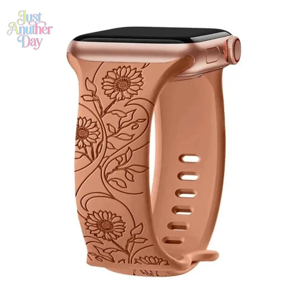 Engraved Floral Watch Band – Fashion Bracelet Strap for Apple Watch, Fits 38–49mm