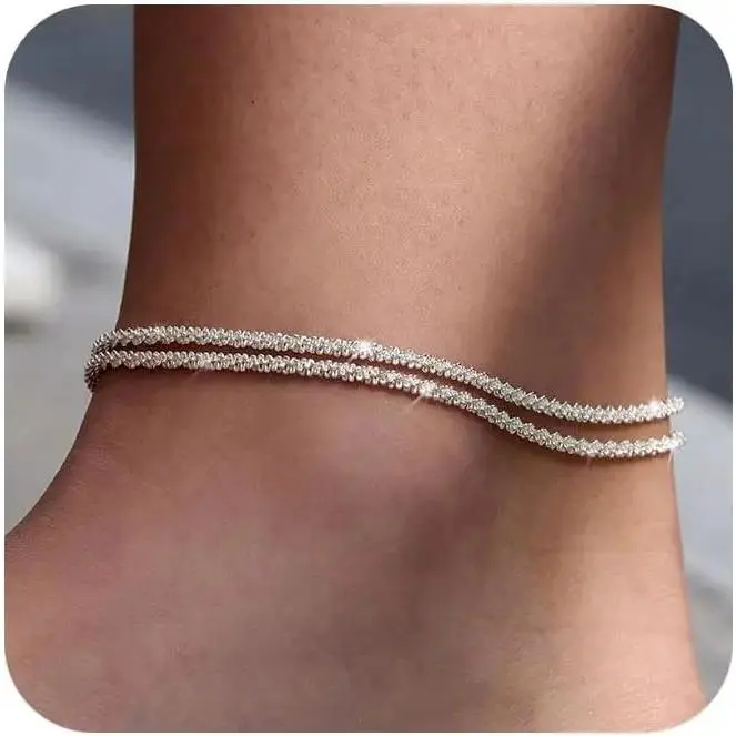 14K Gold Planted Dainty Layered Waterproof Anklet&Necklace For Women Adjustable Womens Anklet Set Stackable Figaro Beaded Cuban Link Anklets Daily Clothing Decor For Beach Summer Trendy All-match & Exquisite Jewelry Gift For Women Gift
