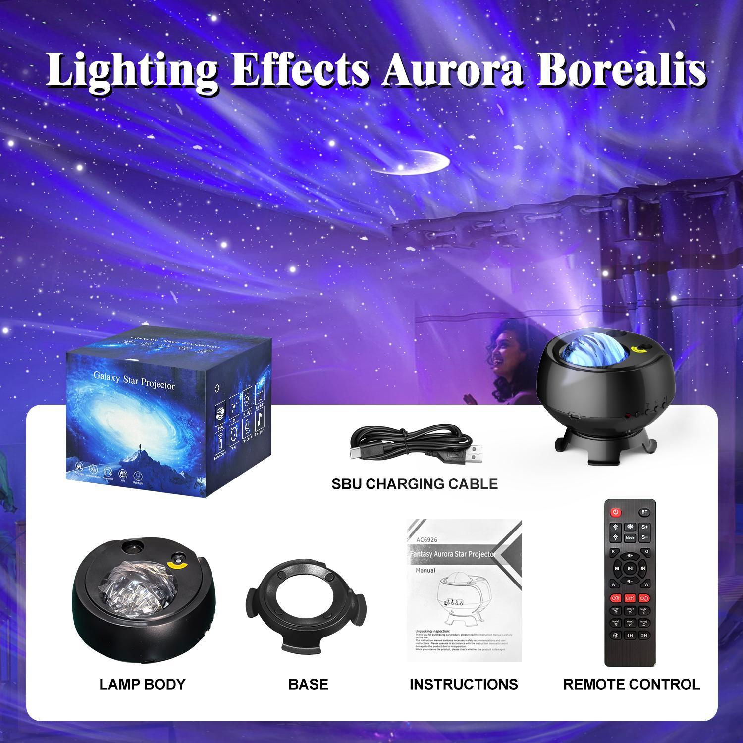 USB Rechargeable Aurora Projector Night Light, Galaxy Projector with Remote Control, Decorative Ambient Light for Home Bedroom Living Room