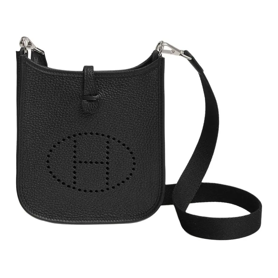 Hermes Evelyne 16 Amazone Crossbody Bag for Women in Taurillon Clemence Leather with Silver Buckle, Noir Black