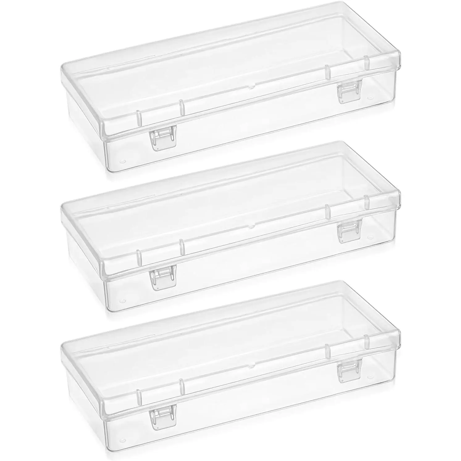 3 count Mini Plastic Storage Containers Box with Hinged Lid, 6.1x2.5 Inches Small Rectangle  Clear Beads Organizer Case for Collecting Craft Small Items  Business Cards  Pieces