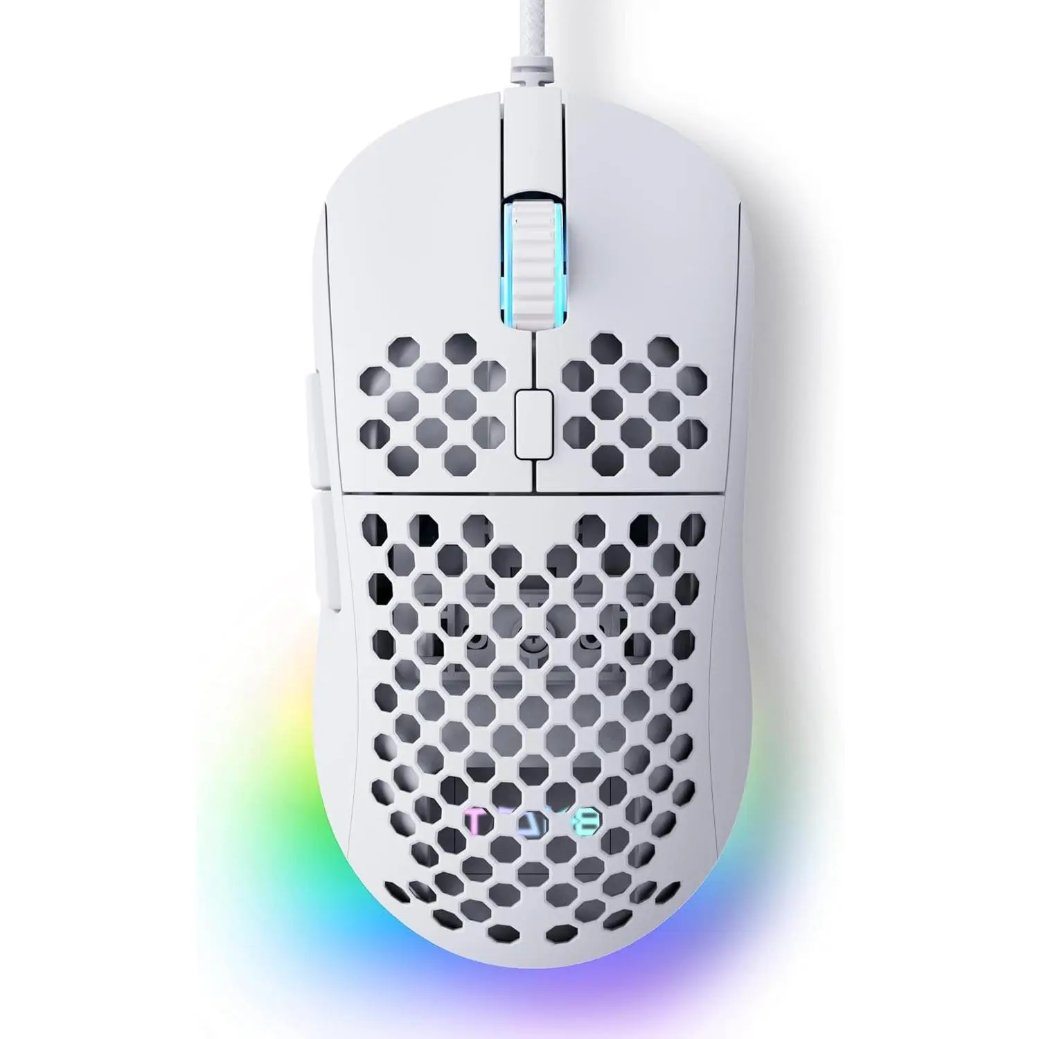 Falcon M1SE White Wired Gaming Mouse - 12800DPI High-Precision Optical Sensor, 6 Programmable Buttons, 16.8M Customizable RGB Lighting, Drag-Free Paracord, PTFE Skates, Lightweight Design