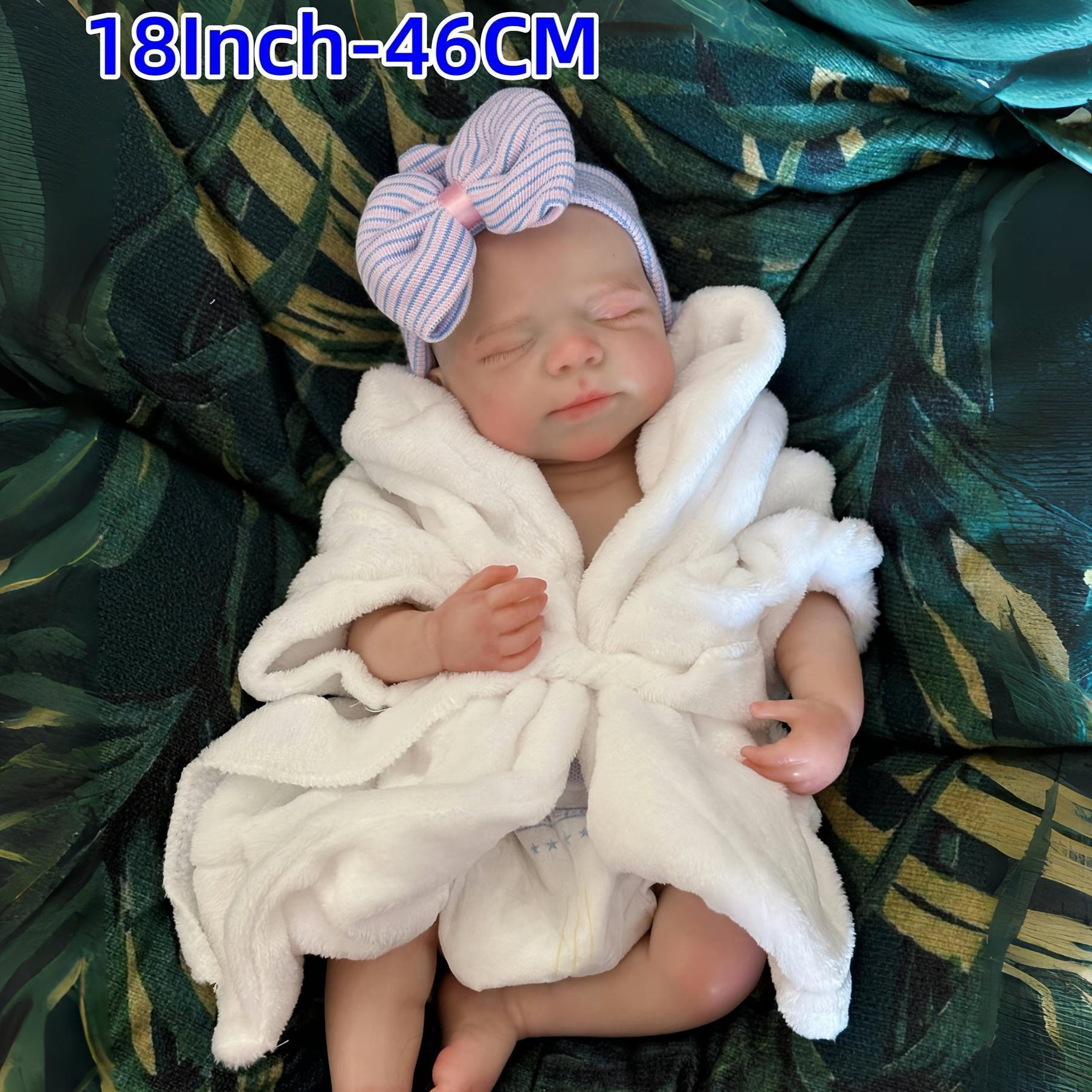 Otarddolls 17.7 Inch Cuddly Can Open Mouth Pascale Full Body Solid Silicone Girl Doll With Painted Bald 3D Painted Skin Handmade Waterproof Flexible Newborn Doll For Kid's Gift And Present