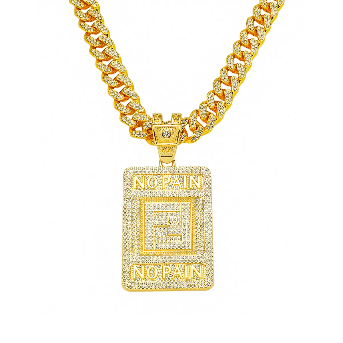 Stylish Full Diamond NO PAIN Letter Pendant, High-end Men's Hip-hop Cuban Chain