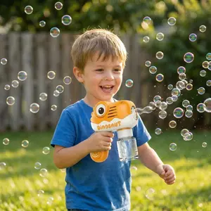 Electric Dinosaur Bubble Gun Toy Automatic Bubble Blower with LED Lights, Continuous Bubble Machine with Bubble Solution, Fun Outdoor Party Toy for Kids & Toddlers
