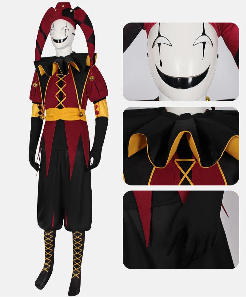 Pierrot the Clown Full Costume Set for Halloween Cosplay, Circus Party Outfit with Accessories for Men and Women