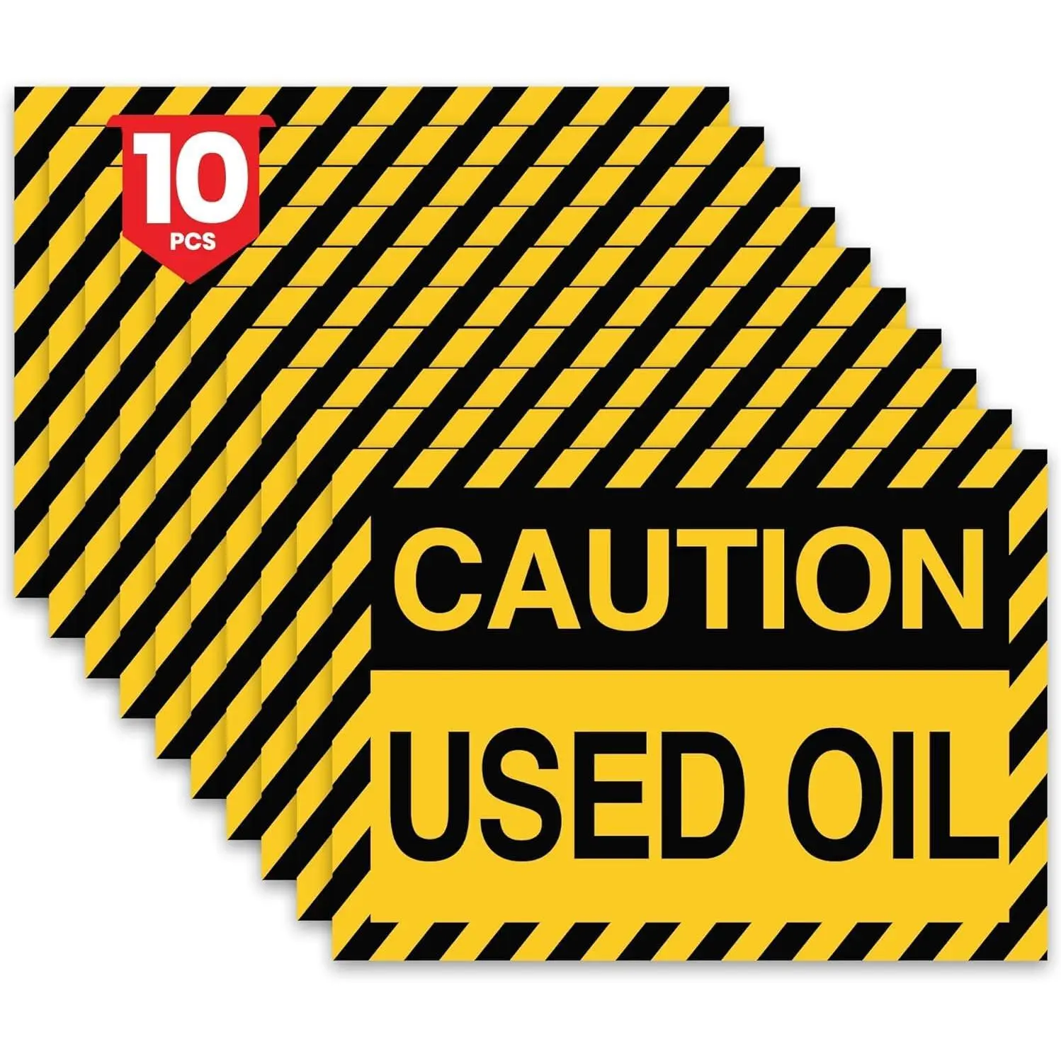 10-Pack Adhesive Backing Used Oil Warning Signs, 4x9in Waterproof Vinyl Caution Decals, High Visibility Safety Alert Stickers for Warehouse Storage Tanks