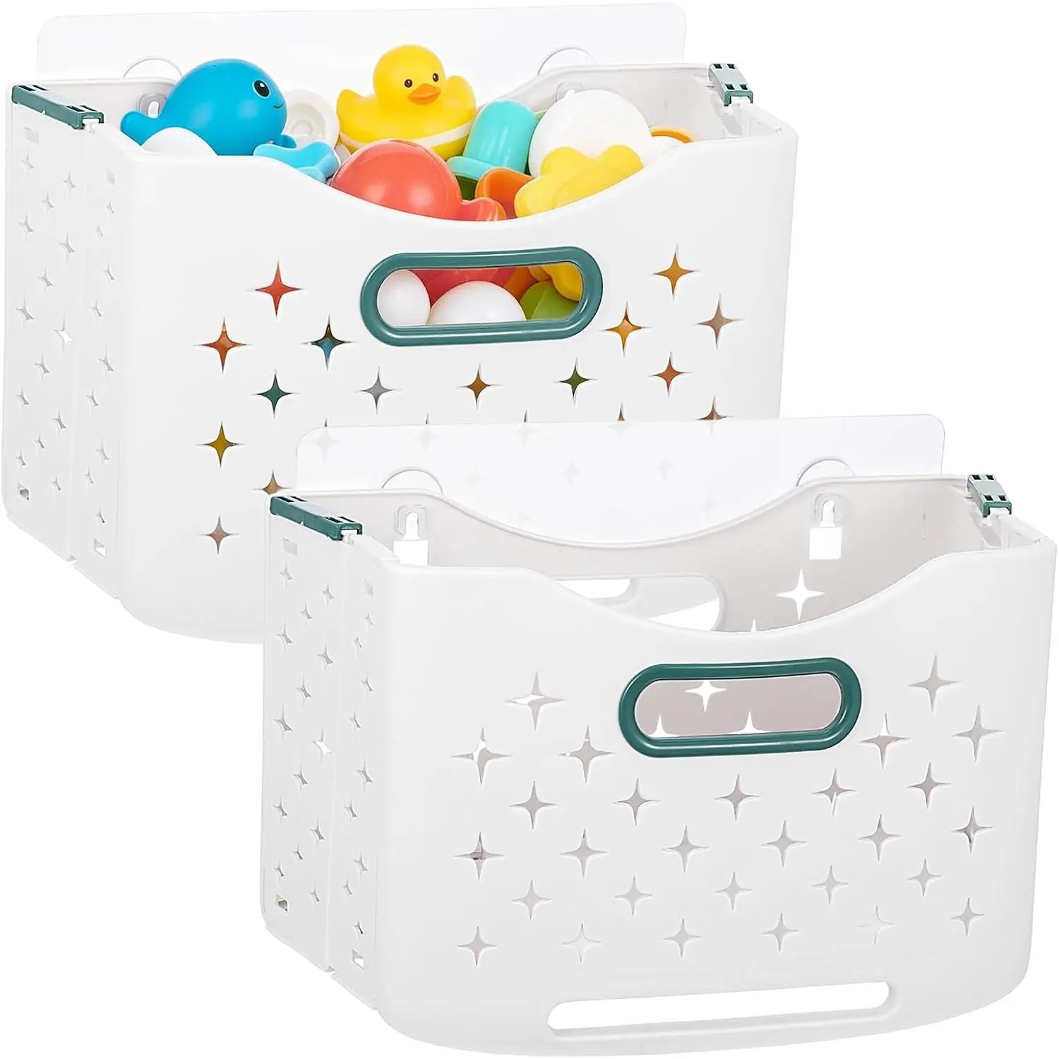 2 Pcs Bath Toy Storage Organizer, Foldable Large Capacity Bath Plaything Organizer for Tub, Wall Mounted Bathtub Toy Storage, Space Saving Basket Bathroom Shower Holder