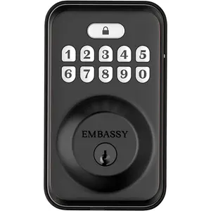 Door Lock with Antimicrobial Illuminated Security Deadbolt Lock 20 User Codes Auto and 1-Button Locking Front Door or Office (US10b)