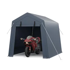 Heavy-Duty 6x8x7 ft Portable Outdoor Carport Outdoor Storage – All Weather Waterproof & Anti-UV Fabric – Zip Roll Entry Doors plus Side Air Vents – Perfect for Motorcycles, Bicycles, Firewood & Yard Equipment – Gray