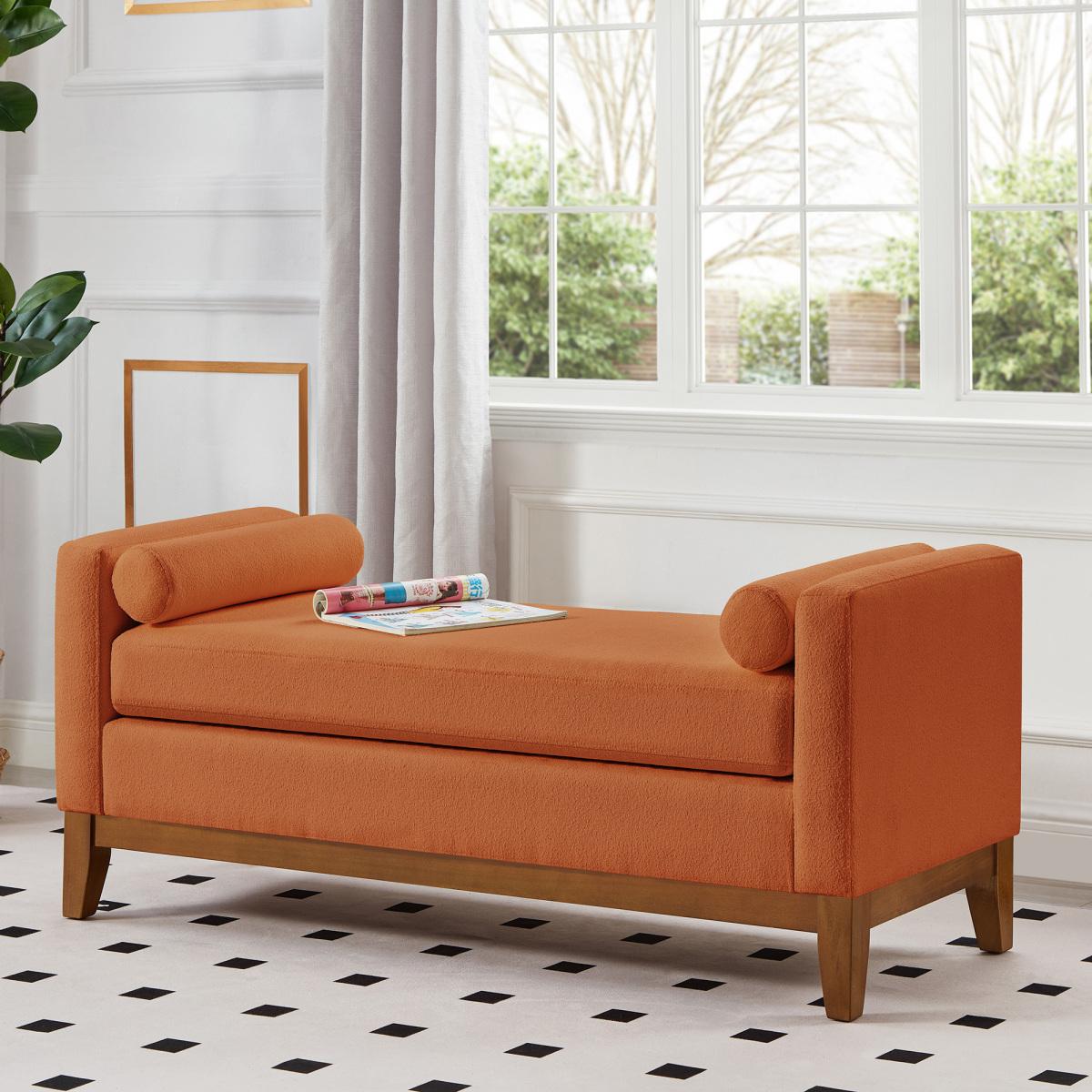 Large Upholstered Boucle Fabric Ottoman with Pillows,Comfort Padded Window Bench for Living Room,Entryway Bench