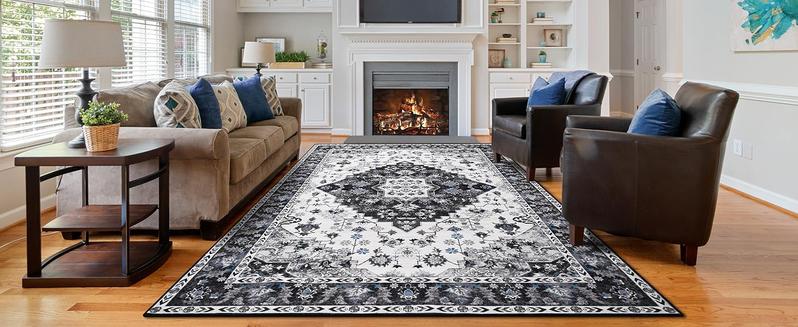 [Black Friday] 6x9 Machine Washable Vintage Design Area Rugs for Living Room,  Floral Collection Traditional Bedroom Rug, Low Pile Cute Kids Room Print Carpet, No Slip Office Kitchen Home Decor, Red,Black,Blue,Green,Purple,Gold,Brown,4x6,5x8,6x9 Feet