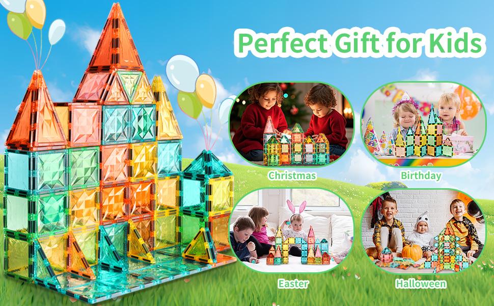 YRZtiles 100 Pcs Magnetic Tiles,Magnet Building Blocks Construction Stacking Educational Preschool STEM Toy Creative Playboard for Kids Baby Child Ages 3+