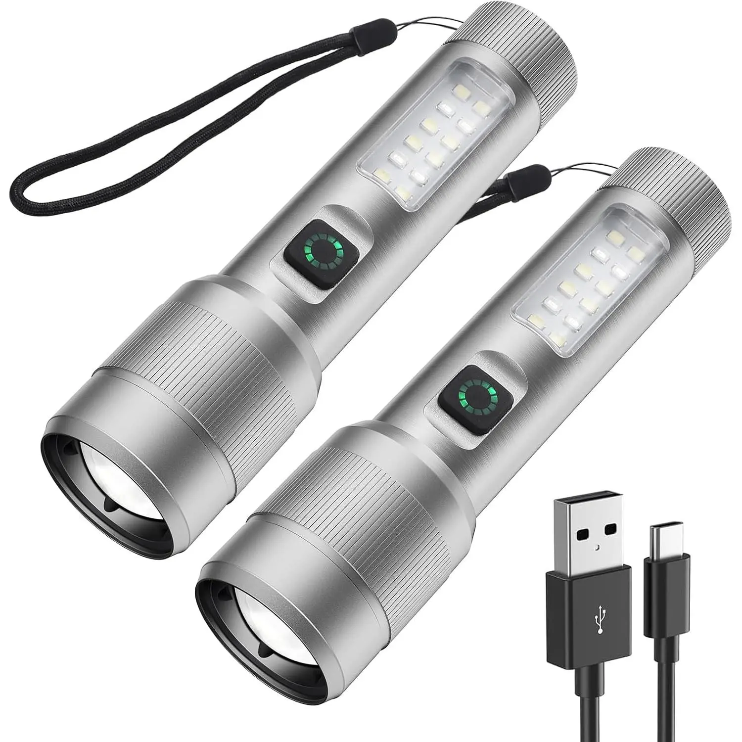 2 count LED Flashlights Rechargeable High Lumens Small  Bright | 7 Modes  alloy  with Cob Sidelight, Zoomable, Water Resistant, Handheld Flash Light for Camping Outdoor