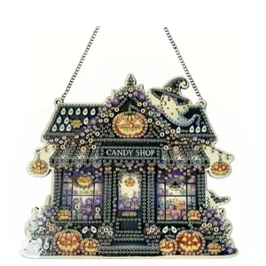 Cartoon House Design Diamond Arts Colorful Painting Kit, DIY Handcraft Irregular Shape Acrylic Candy Store Decorations, Hanging Gemstone Mosaic Handicraft Art Crafts Home Decor, Diamond Painting Kits