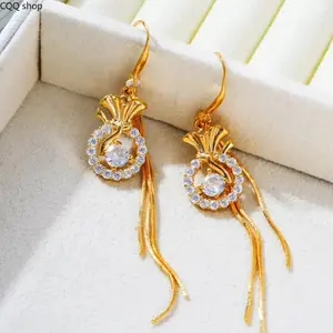 Exquisite Full-Diamond Crown Earrings For Women, DDES0011 Long Tassel Earrings, Fashionable Hollow-Out Ear Clips, Versatile Ear Accessories