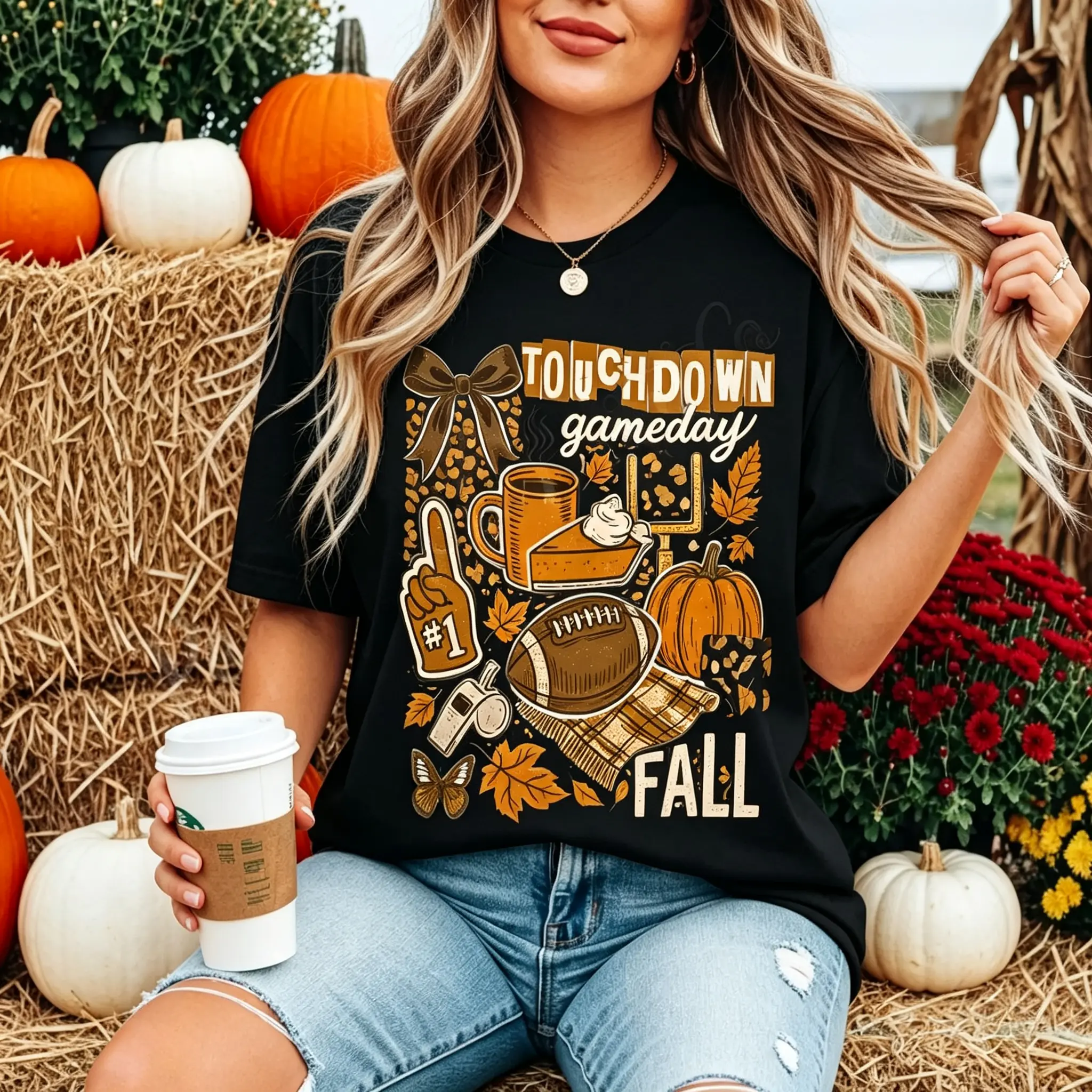 Women's Oversized Comfy Fall Gameday Football Graphic Tee - Pumpkin Pie, Leopard Bow Prints - Casual Autumn Apparel Garment for Game Day Checks, Check, Loose, Tops