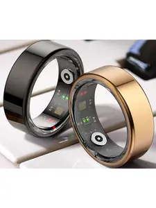 Sleek Gold Smart Ring - IP68 Waterproof, Blood Oxygen & Heart Rate Monitoring, Multi-Sport Step Counting, Bluetooth-Enabled, Magnetic USB Charging, Workout Health Tracker for Adults Daily Wear, Finger Shake Camera Remote