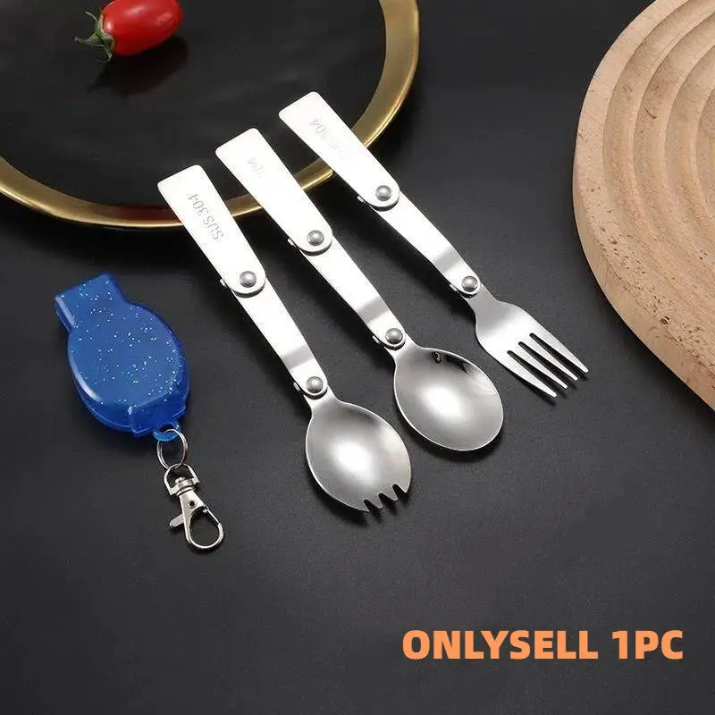 304 Stainless Steel Folding Utensil Set, Portable Foldable Spoon Fork Spork with Storage Case, Reusable Compact Travel Cutlery for Camping Picnic Hiking Lunch