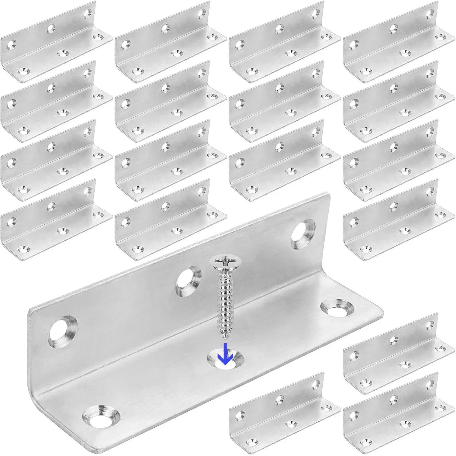 22 Pack Stainless L Corner Brackets 100X25X2mm Duty L Bracket Joint Angel Corner Brace for Wood Cabinets Furniture