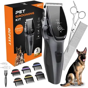 Dog Grooming Kit Low Noise，Cordless 4 in 1 Dog Clippers for Grooming Rechargeable Pet Cat Trimmer with 2 Speed,6 Guards,Scissors,Comb for Small Medium Large Pets Dogs Cats Thick Hair Cutting (Pewter)