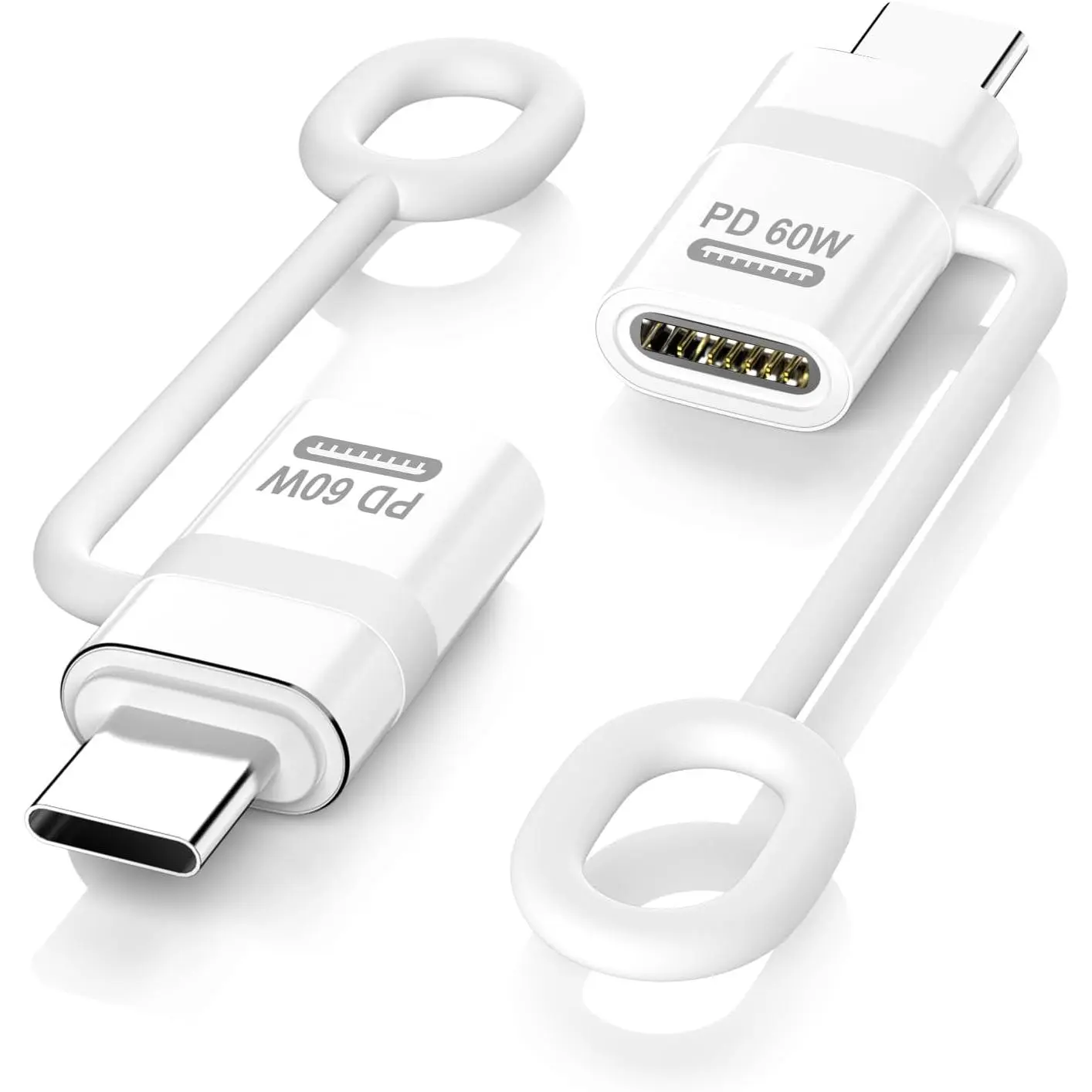 Lightning to USB C Adapter, 2 Pack Lightning Female to USB C Male Adapter with 60W Fast Charge & Anti-Lost Loop for iPhone