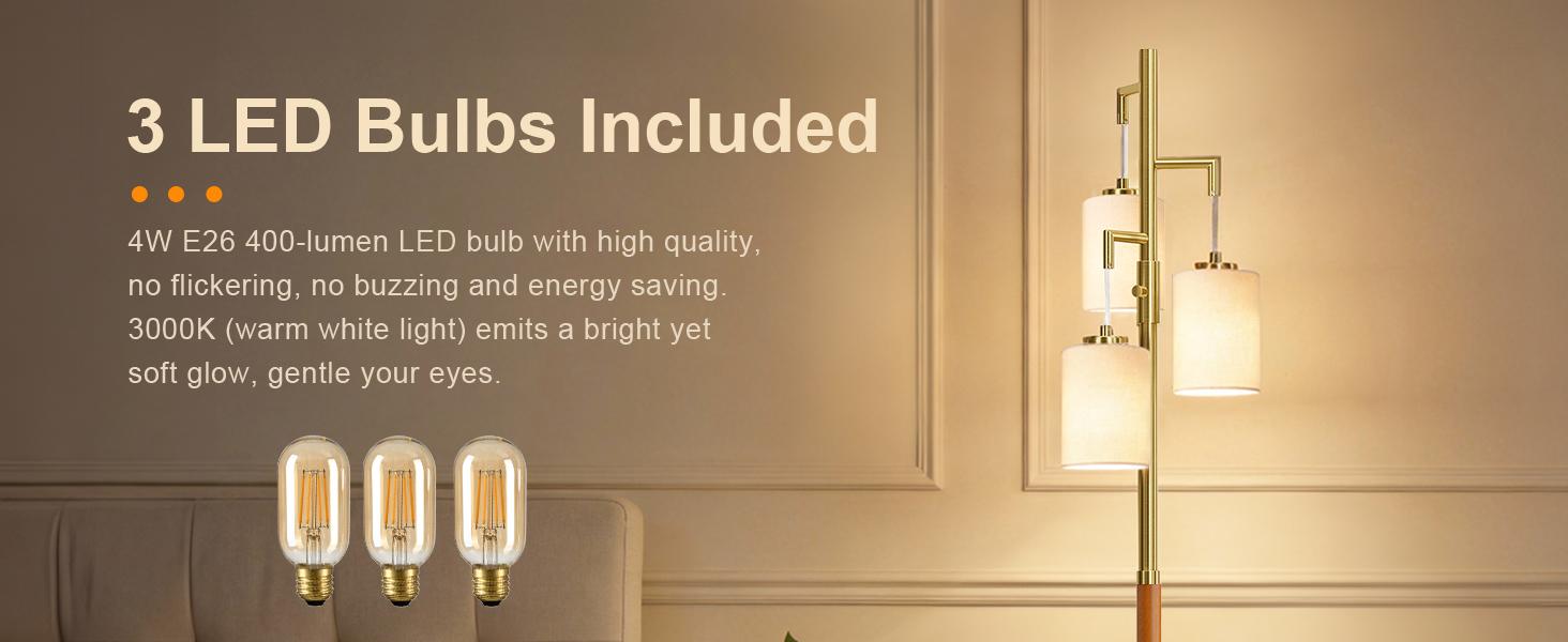 70" Wood Floor Lamp Dimmable Floor Lamps for Living Room Bedroom Mid Century Modern Floor Lamp Gold Standing Lamp Tall Lamps for Office Nursery Reading Elegant Stand Up Lamp, 3 Bulbs Included