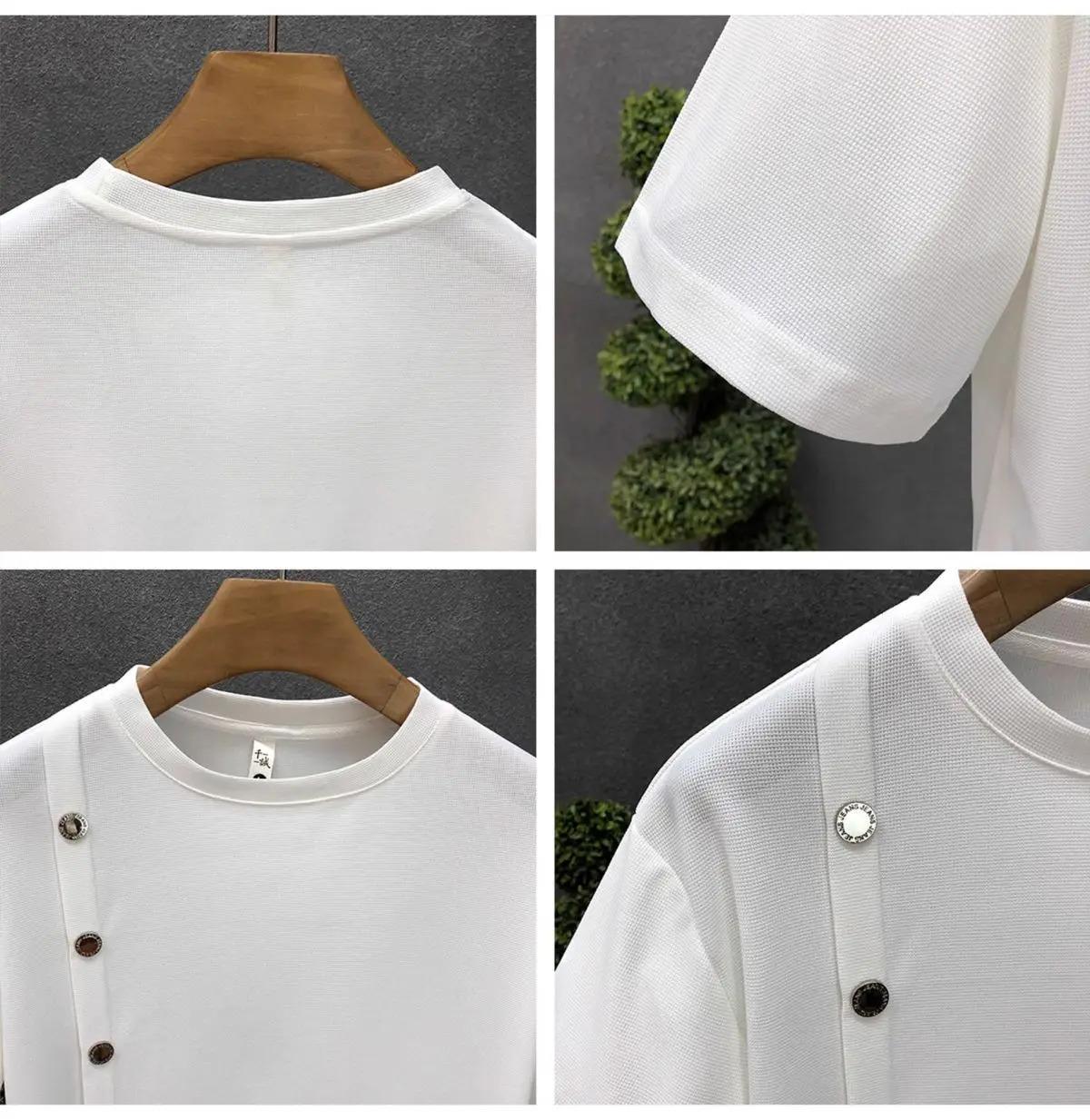 Men's Trendy Summer Short-sleeved Handsome Half-breasted T-shirt New Summer Striped Half-sleeved