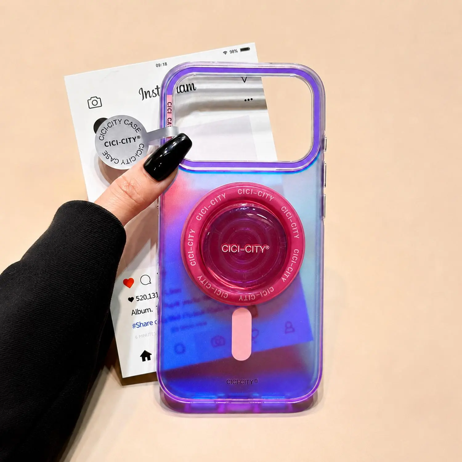 Iridescent Holographic Magnetic Phone Case for iPhone 17/16/15 Pro Max, Compatible with MagSafe, Glitter Color-Changing Shockproof Cover with Removable Kickstand, Protective Case for Women & Girls