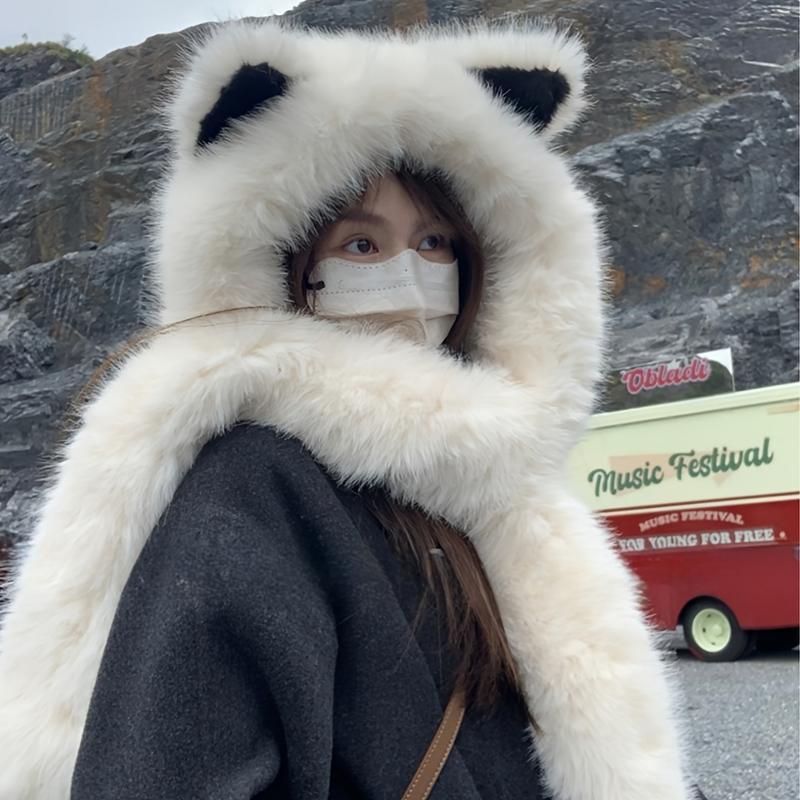 Winter Velvet Cat Ear Hat with Scarf  Soft Faux Fur Knit Beanie for Men & Women  Warm & Lightweight Fashion Hat with Toggle Closure for Cold Weather Adventures