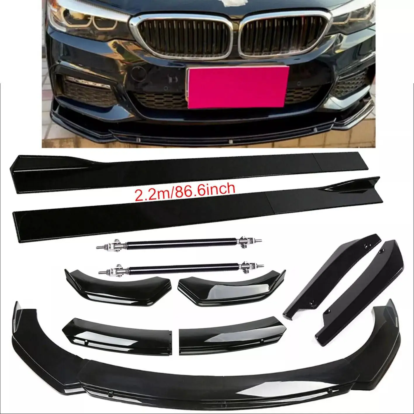 Front Bumper Lip Spoiler Splitter+Side Skirts+Rear Lip 1 set of ABS car exterior modification kit: front splitter, side skirts, and spoiler kit