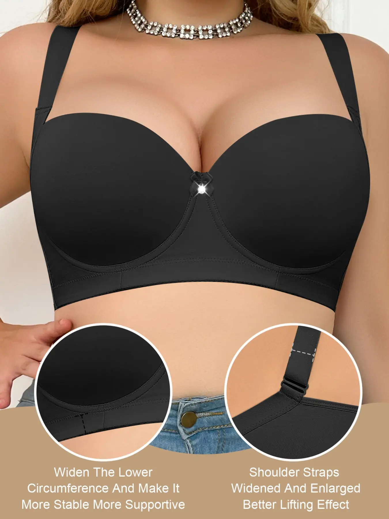 Plus-size Women's seamless bras, full-cup underwire support bras, push-up bras, adjustable shoulder straps, anti-sagging bras, comfortable bras, Casual Comfy Bra, minimalist everyday bras