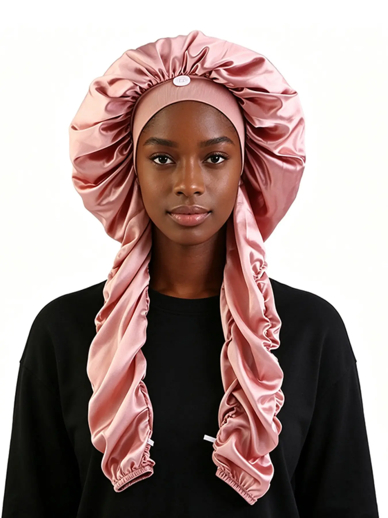 1pcs Silk-Like Long Sleeve Sleep Cap for Women, Hair Protection Hat with Long Braids, Comfortable Headscarf for Night Use