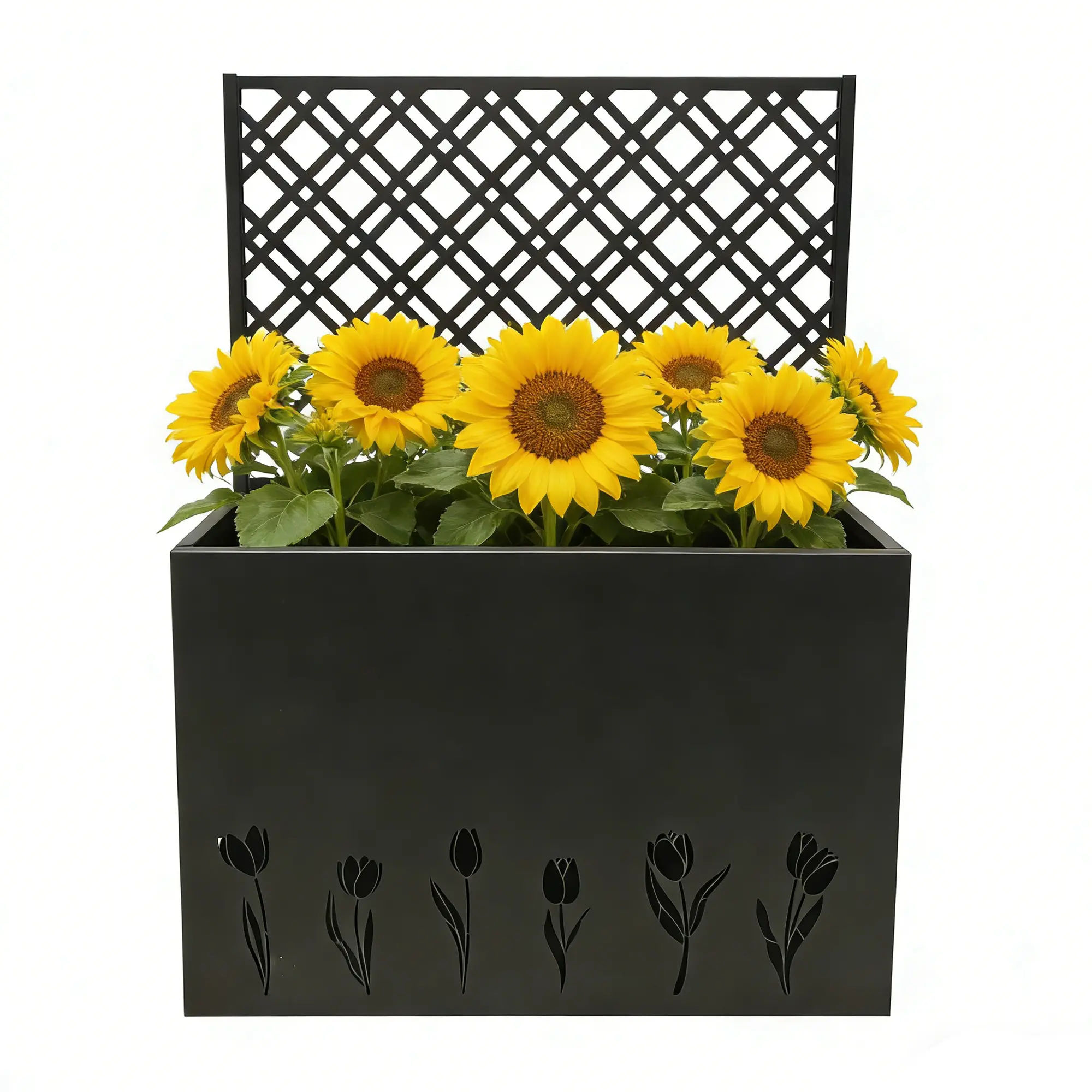 ARCH Tall Metal Planter Raised Garden Bed with Trellis 35.5in L x 11.9in W x 47.3in H Large Flower Box Privacy Screen for Porch Patio Garden Commercial Décor Tulip Black Iron Weather Resistant, Black Color Options, Iron Material, Modern Style