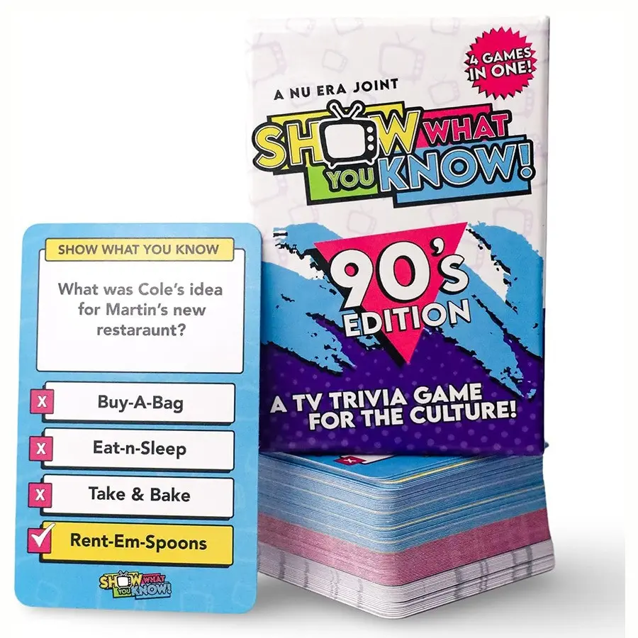 90s Trivia Card Game, TV Knowledge Quiz Party Game, Fun Adult Family Night Table Game, Engaging Educational Entertainment