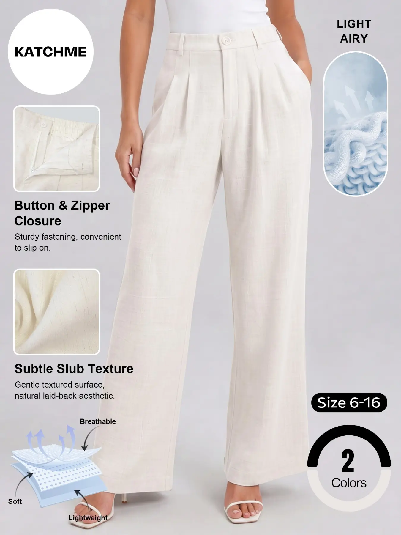 Women's Casual High Waist Soft Linen Wide Leg Trousers, Casual Pants, Thin Textured Slub Daily Outfits, Flowy Pill-Resistant Bottoms, Lightweight Breathable Slightly Sheer for Summer Wear #TikTokMadeMeBuyIt #SlubTextureFabric #LinenTrousers