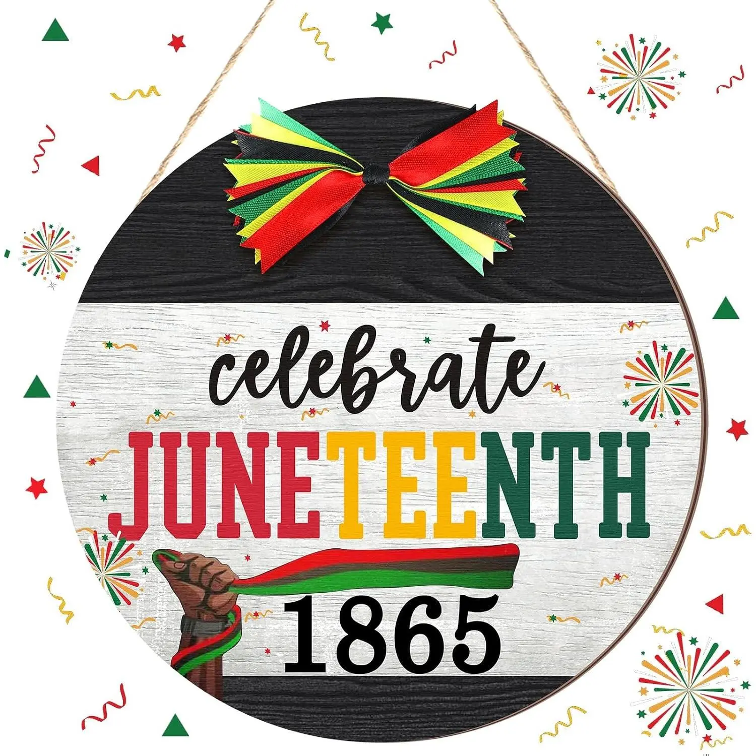 Happy Juneteenth Day Door Sign Decorations Freedom Day Door Wreath African American Wooden Hanging Decorations for Juneteenth Party Supplies Outdoor Farmhouse Porch(1865)