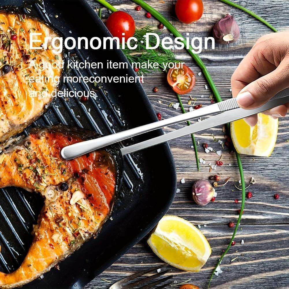 2pcs Extra-Long Stainless Steel Kitchen Tweezers - 12 Inch Fine Tongs for Cooking, Baking, BBQ, Pet Feeding & Food Preparation - Durable, Easy to Clean, Ideal for Home & Professional Kitchens, Kitchen Tongs, Baking Essentials, Sleek Metallic Finish, Easyc