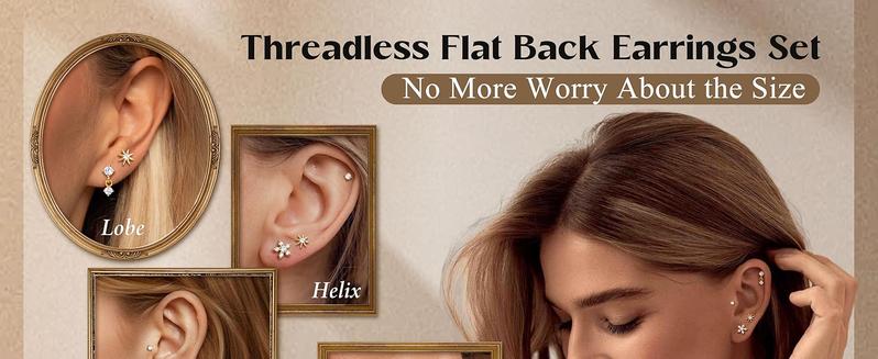 MILACOLATO Threadless Flat Back Earrings Studs 316L Surgical Steel Push in Nose Studs Rings CZ Tragus Cartilage Helix Conch Labret Lip Nostril Medusa Piercing Jewelry Hypoallergenic 20G 18G 16G
