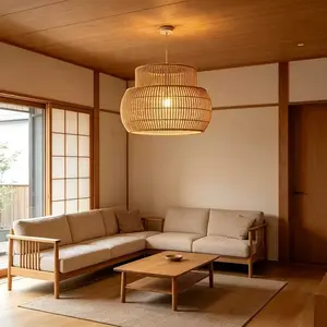 Light Wicker Pendant Light Shade, Dual-Layer Round Design, Handwoven, Rustic Southeast Asian Style, Living Room, Dining Room, Balcony Lamp Accessories