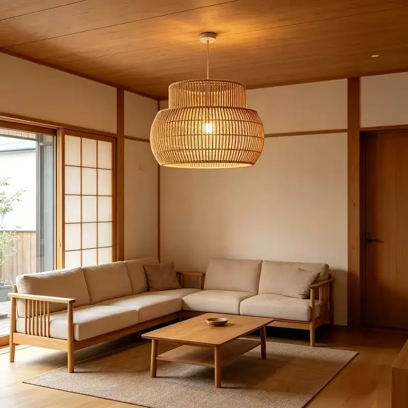 Light Wicker Pendant Light Shade, Dual-Layer Round Design, Handwoven, Rustic Southeast Asian Style, Living Room, Dining Room, Balcony Lamp Accessories