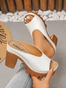 Women's Retro Fish Mouth Thick Sole Sandals, Summer Chunky Heel Outdoor Shoes, Large Sizes, Multiple Colors, Casual Daily Wear