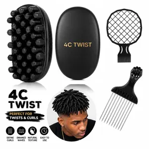 4C Twist Sponge Hair Styling Kit for Men, Curl Sponge Brush with Afro Pick Comb & Twist Comb, Dreadlock Sponge for Coils, Curls, Waves & Locs, Barber Hair Texturizing Tool Set for Black Men