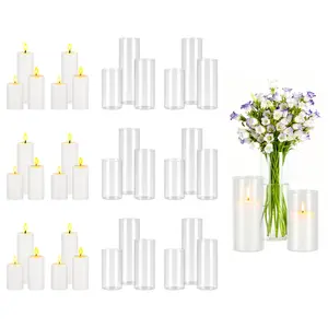 VEVOR Pillar Candles and Glass Vases Set 36 Pcs, Clear Cylinder Hurricane Candle Holders for Wedding Centerpieces, Tall Vase for Table Decor, Wedding Party, Thanksgiving, White (2.56" x 4.7", 5.9", 7.9")