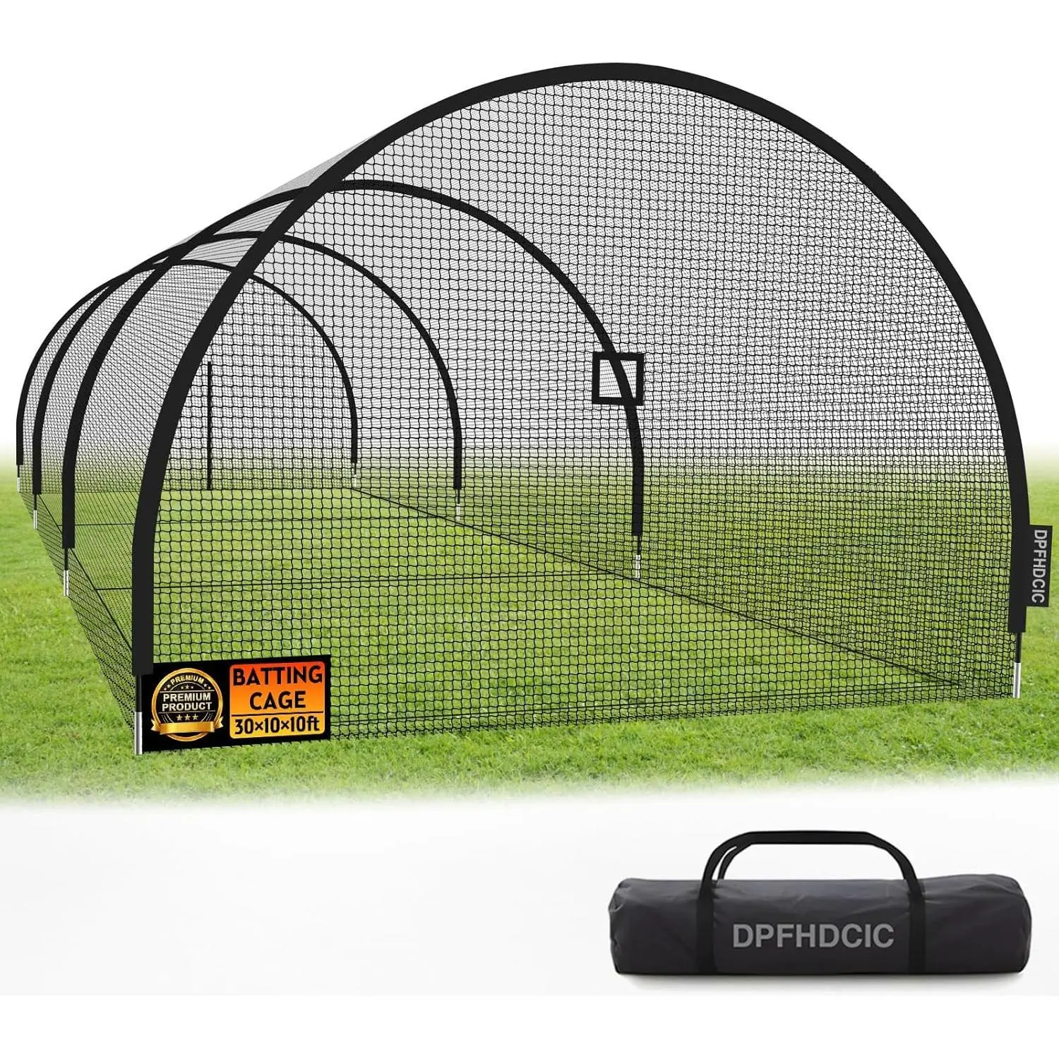 Baseball & Softball Batting Cage Net 30ft x 10ft x 10ft | Baseball Cage Net with Zipper Door 4-Ply Reinforced Netting Portable Batting Cage for Backyard & Outdoor Lawn Training